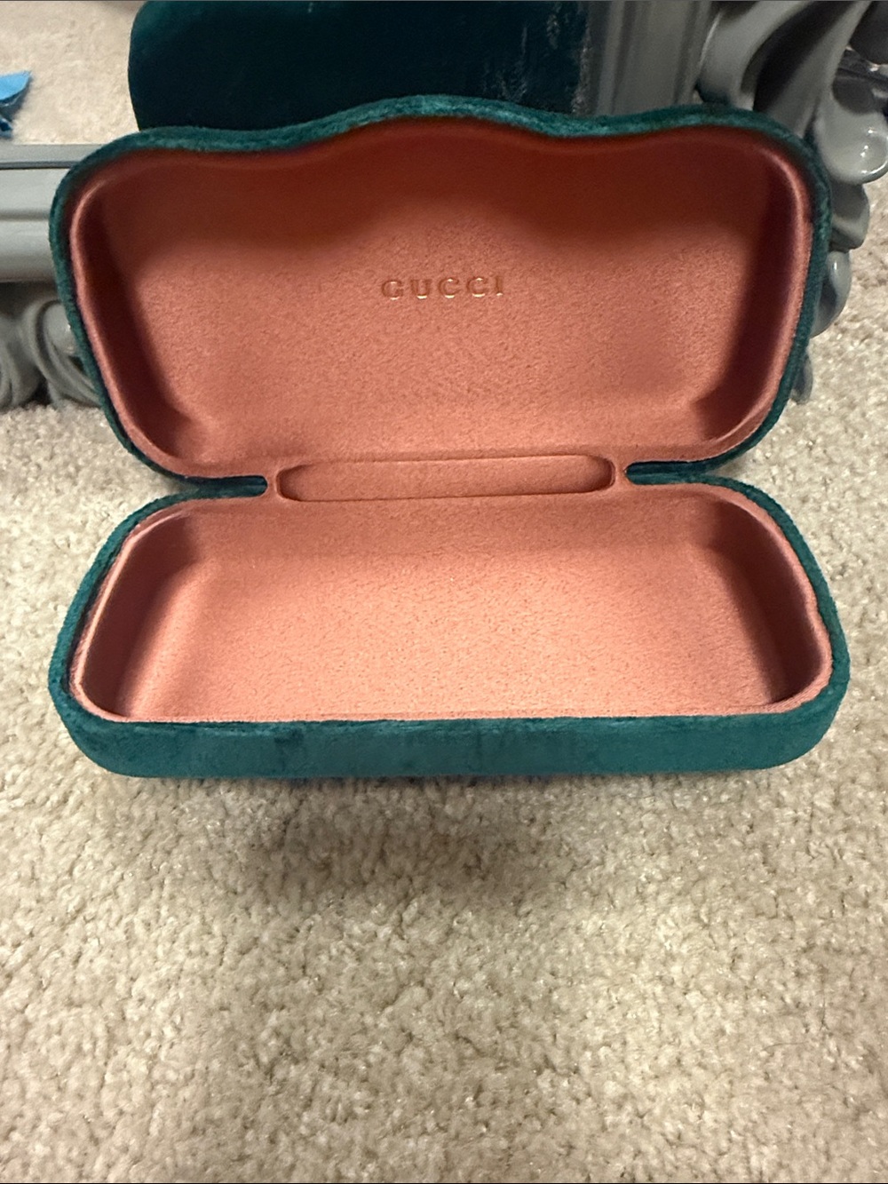 Gucci Green Velvet Eyewear Case with Pink Lining